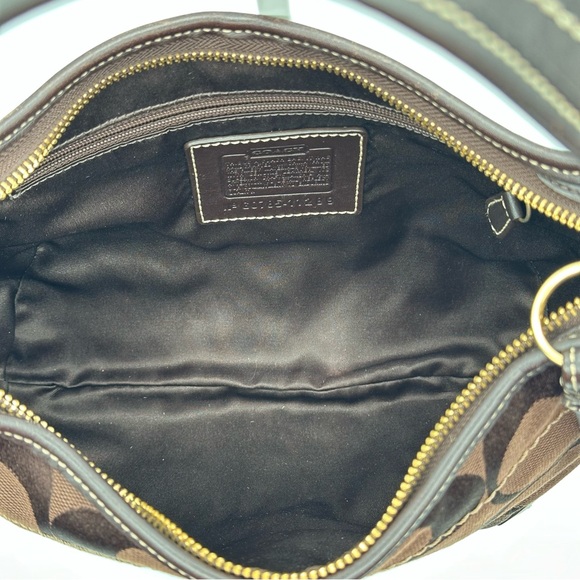 Coach Signature Canvas Hobo Shoulder Bag Leather Trim Y2K Style Brown Medium - Picture 10 of 16